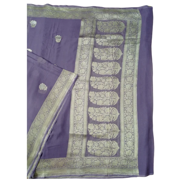 Violet colour Banarasi georgette silk saree with beautiful floral design - Image 2