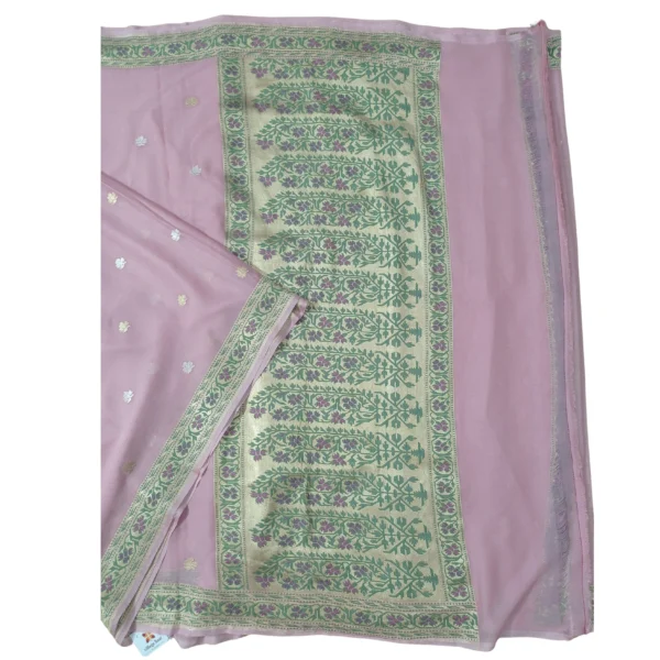 Pink colour Banarasi georgette silk saree with beautiful floral design - Image 2