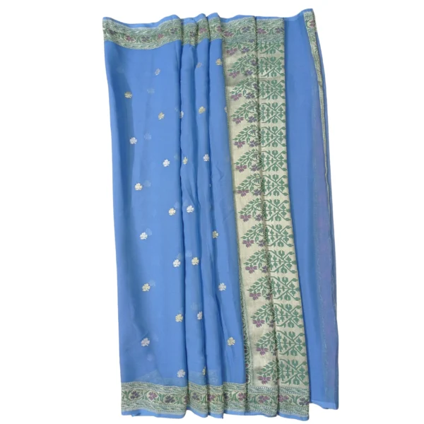Blue colour Banarasi georgette silk saree with beautiful floral design - Image 4