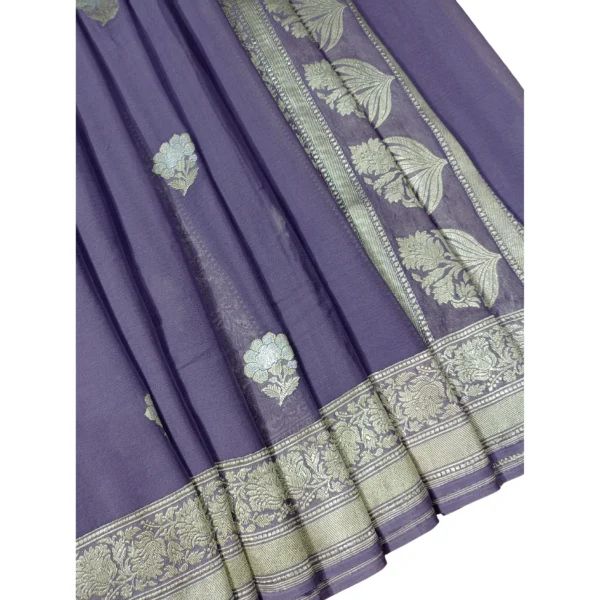 Violet colour Banarasi georgette silk saree with beautiful floral design