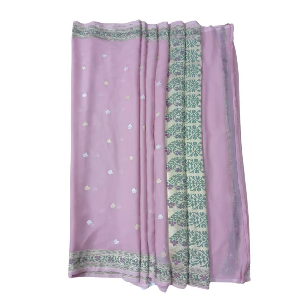 Pink colour Banarasi georgette silk saree with beautiful floral design - Image 4