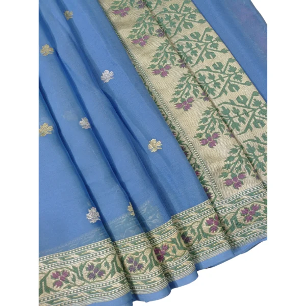 Blue colour Banarasi georgette silk saree with beautiful floral design