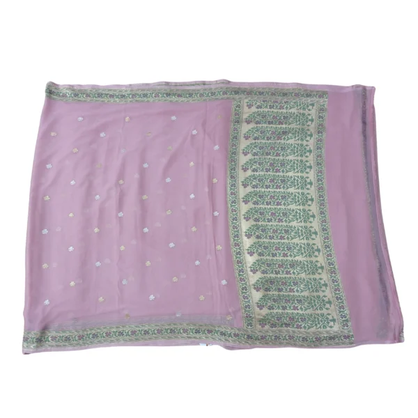 Pink colour Banarasi georgette silk saree with beautiful floral design - Image 3