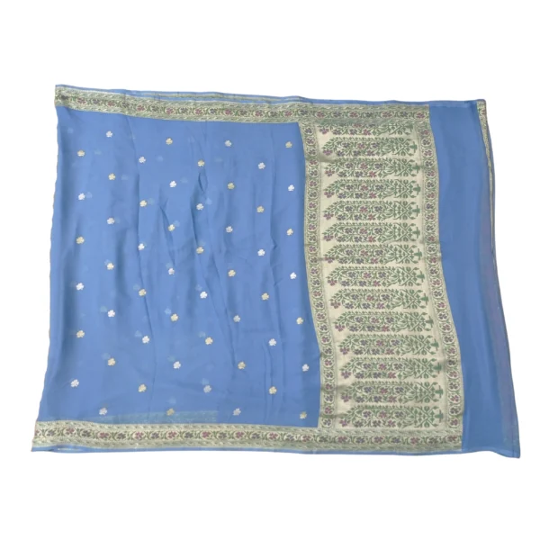Blue colour Banarasi georgette silk saree with beautiful floral design - Image 3