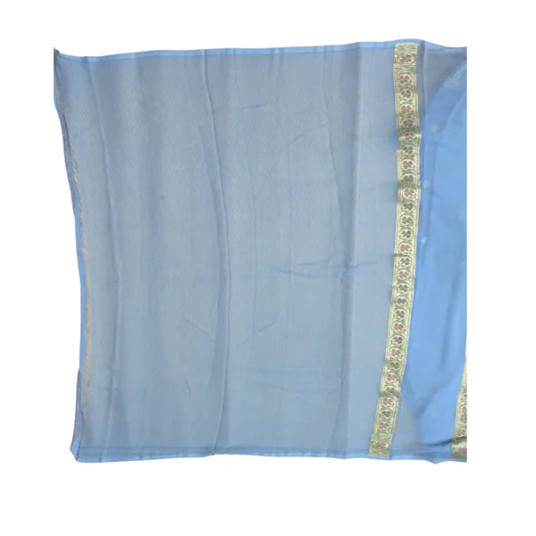Blue colour Banarasi georgette silk saree with beautiful floral design - Image 5