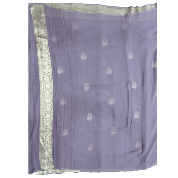 Violet colour Banarasi georgette silk saree with beautiful floral design - Image 5