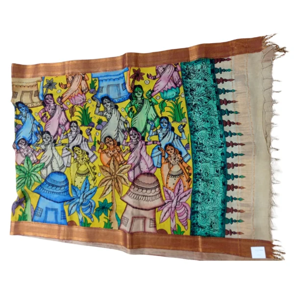Yellow colour pen kalamkari dupattas with beautiful figure design