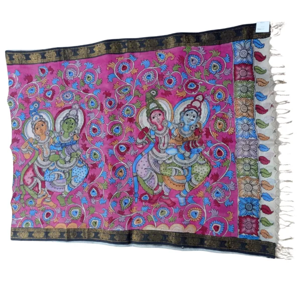 Pink colour pen kalamkari dupatta with beautiful figure design.