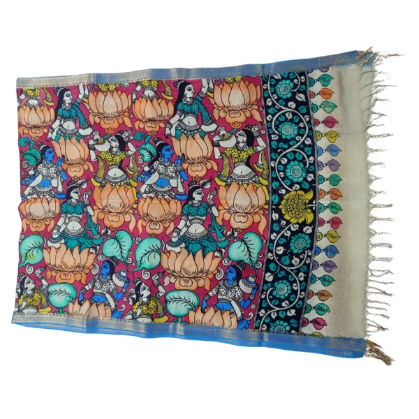 Red colour pen kalamkari dupatta with beautiful figure design