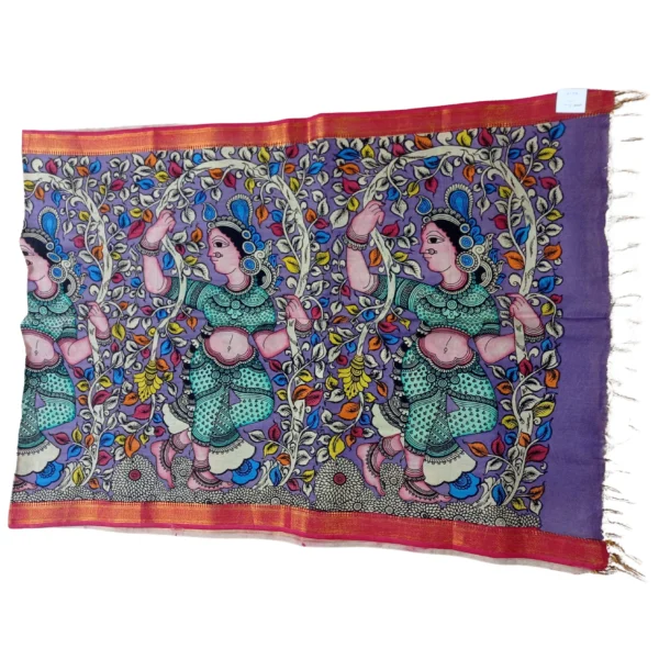 Purple colour pen kalamkari saree with beautiful figure design