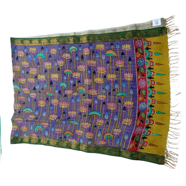 Purple colour pen kalamkari dupatta with beautiful floral design