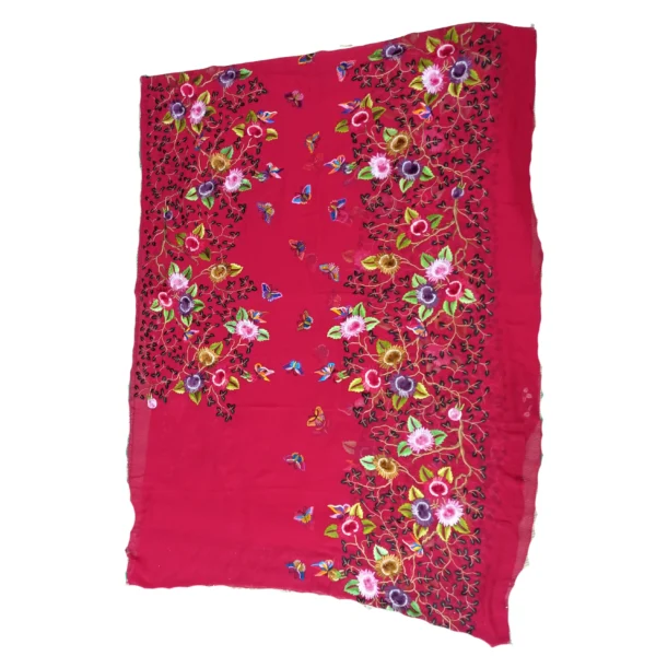 Red colour Parsi gara hand embroidered georgette saree with beautiful floral design - Image 2