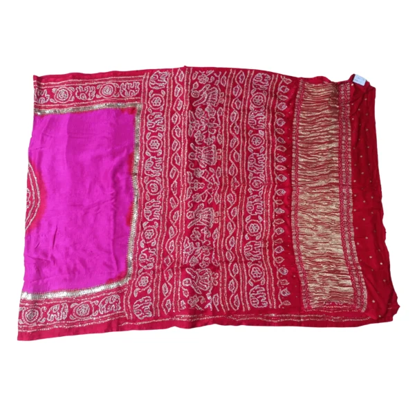 Pink and red bandhini saree - Image 3