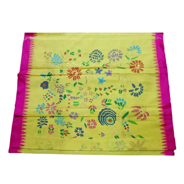 Yellow colour Khadhi cotton jamdhani saree with beautiful floral design - Image 3