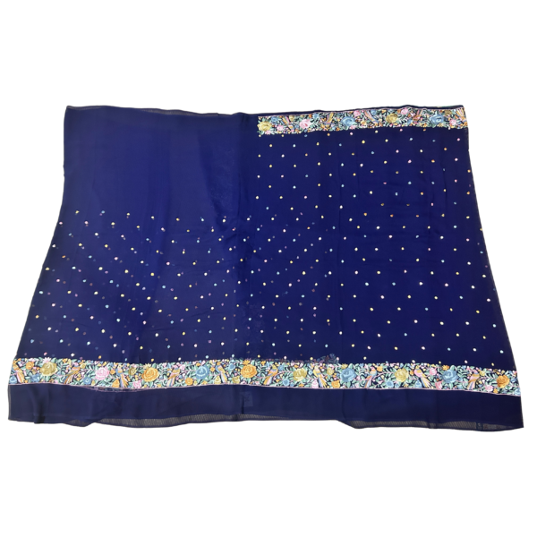 Dark blue colour Parsi gara hand embroidered saree with beautiful floral design - Image 3