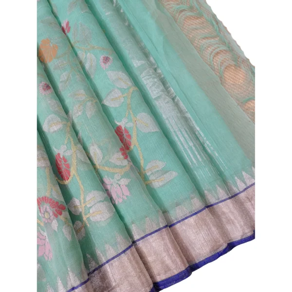 Sea blue colour Khadhi cotton jamdhani saree with beautiful all over floral design