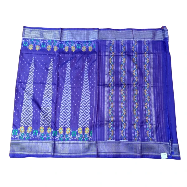 Blue colour pochampally double ikkat drill saree with beautiful temple design - Image 3