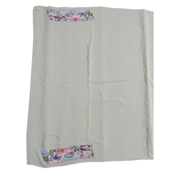 Off-White Parsi Gara Hand Embroidered Saree with Beautiful Story Design - Image 3