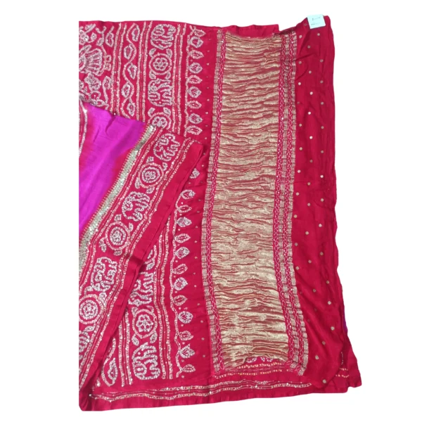 Pink and red bandhini saree - Image 2