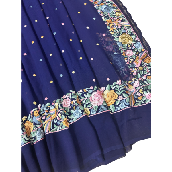 Dark blue colour Parsi gara hand embroidered saree with beautiful floral design