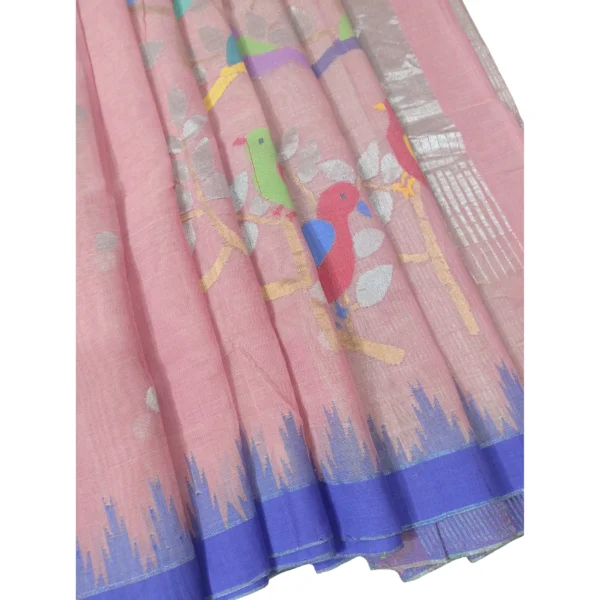 Pink colour Khadhi cotton jamdhani saree with beautiful floral design
