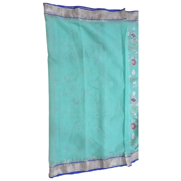 Sea blue colour Khadhi cotton jamdhani saree with beautiful all over floral design - Image 4