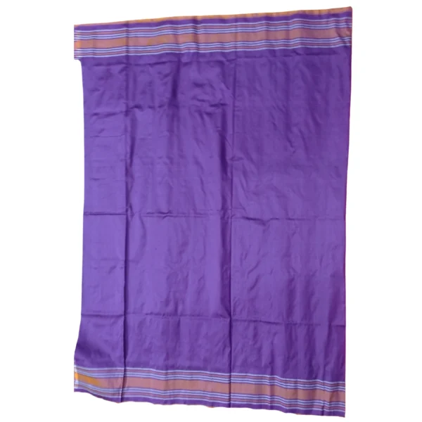 Purple and light  pink colour pochampally double ikkat silk saree with beautiful peacock design - Image 5