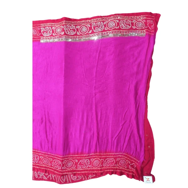 Pink and red bandhini saree - Image 5