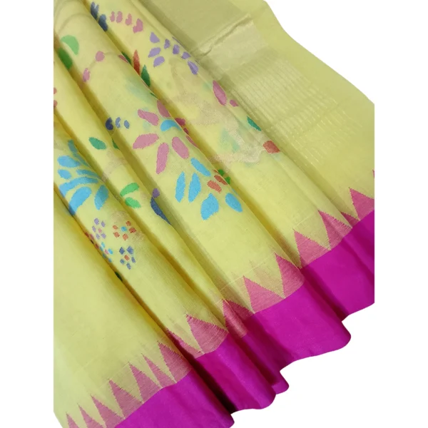 Yellow colour Khadhi cotton jamdhani saree with beautiful floral design