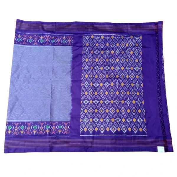 Purple colour pochampally double ikkat silk saree with beautiful patola design - Image 3