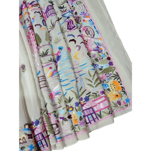 Off-White Parsi Gara Hand Embroidered Saree with Beautiful Story Design