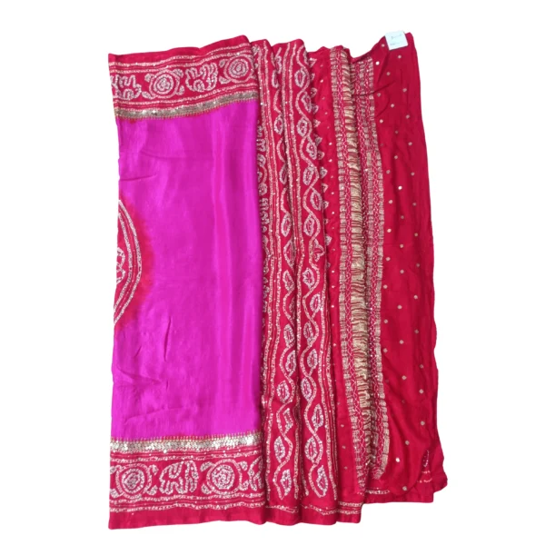 Pink and red bandhini saree - Image 4