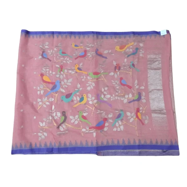 Pink colour Khadhi cotton jamdhani saree with beautiful floral design - Image 3
