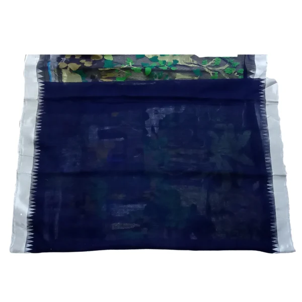 Blue colour Khadhi cotton jamdhani saree with beautiful all over floral design - Image 4
