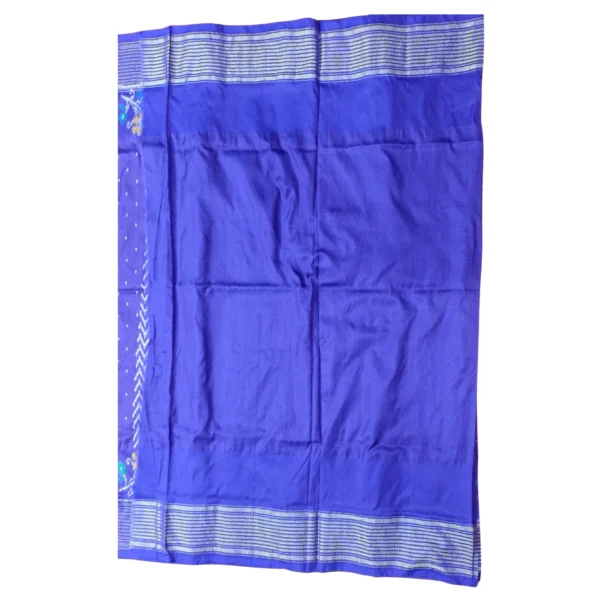 Blue colour pochampally double ikkat drill saree with beautiful temple design - Image 5