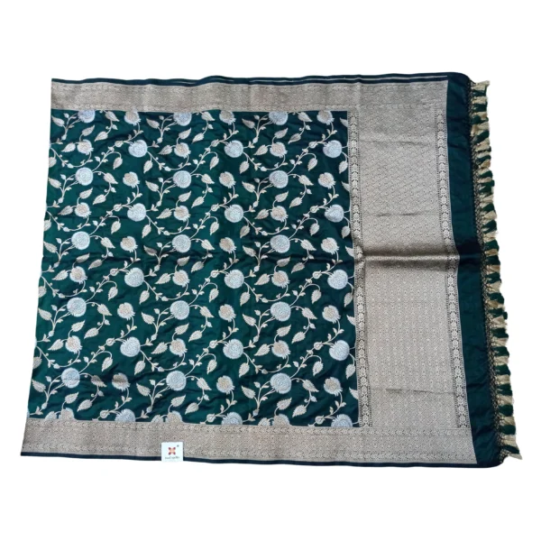 Bottle green colour banarasi dupatta beautiful floral design