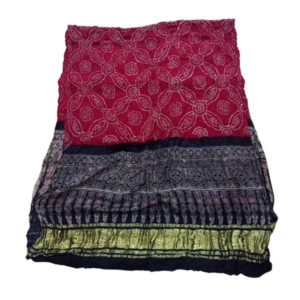 Red and black colour Ajrakh bandhani gajji silk dupatta