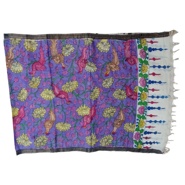 Violet colour pen kalamkari dupatta with beautiful floral design