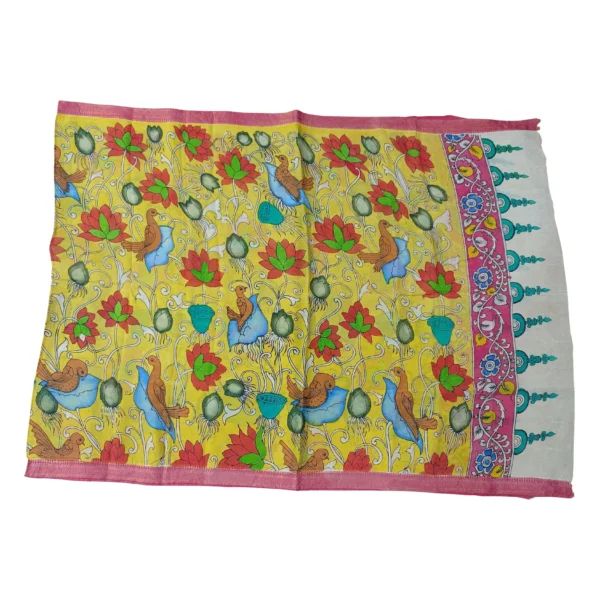 Yellow colour pen kalamkari dupatta with beautiful floral design