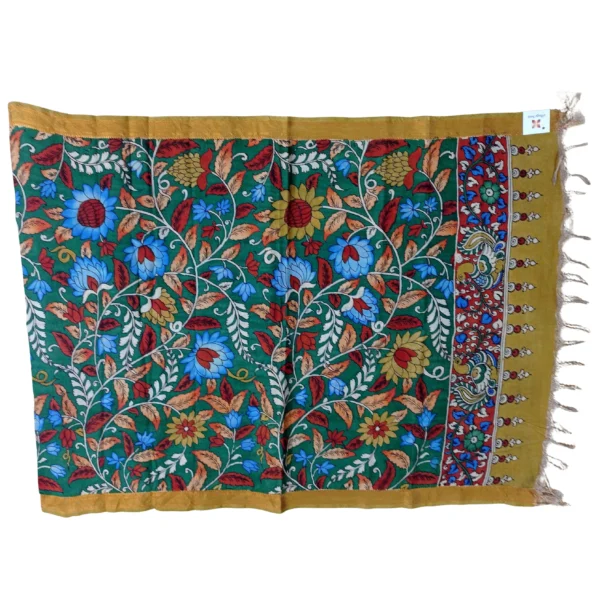 Green colour pen kalamkari dupatta with beautiful floral design
