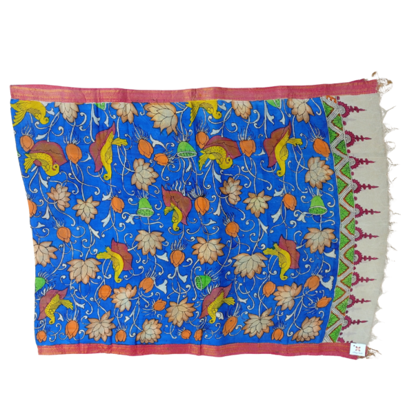Blue colour pen kalamkari dupatta with beautiful floral design