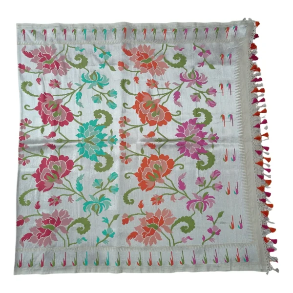 Off-white colour tissue banarasi dupatta with beautiful floral design