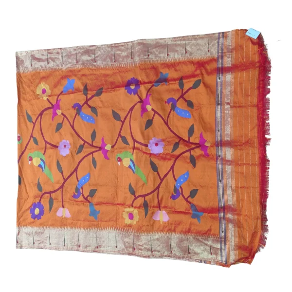 Orange colour paithani dupatta with beautiful peacock and floral design