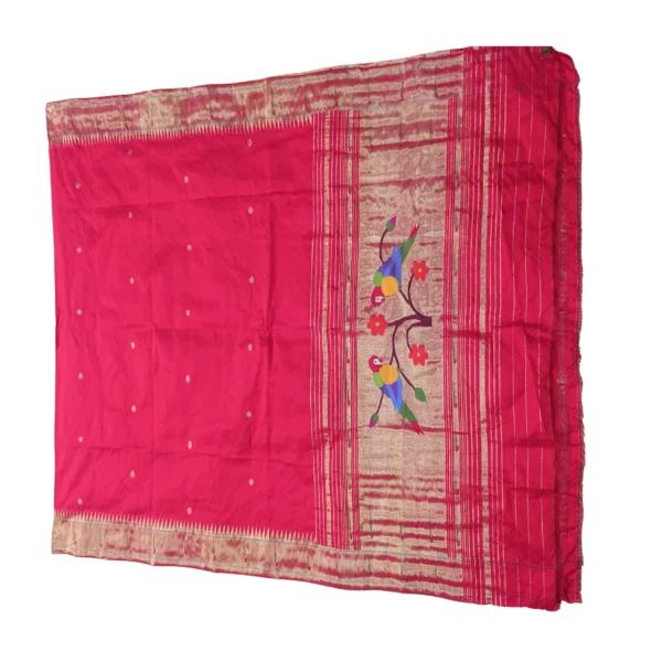 Red colour paithani dupatta with beautiful parrot design