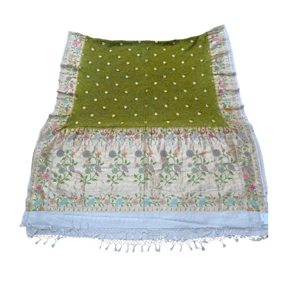 Green colour Bandhani paithani dupatta with beautiful floral and peacock design