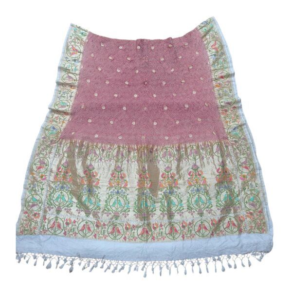 Onion pink colour bandhani paithani dupatta with beautiful parrot design