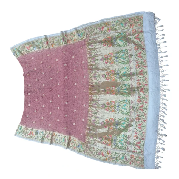 Onion pink colour bandhani paithani dupatta with beautiful parrot design
