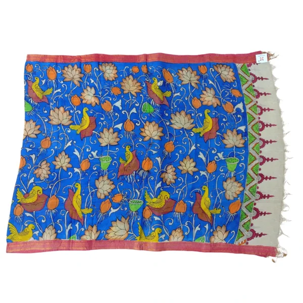 Blue colour pen kalamkari dupatta with beautiful floral design