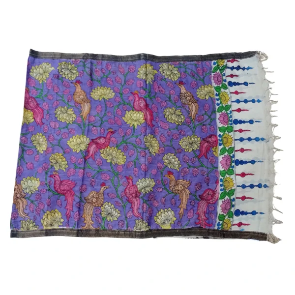 Violet colour pen kalamkari dupatta with beautiful floral design