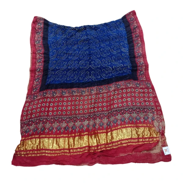 Navyblue and red colour bandhani gajji silk dupatta